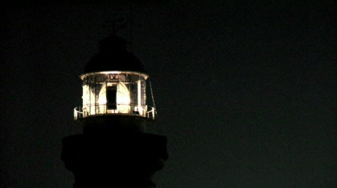 Seamless Loop Lighthouse Lamp Spinning At Night