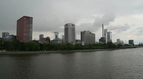 Frankfurt Skyline And The River Main On A Cloudy Day