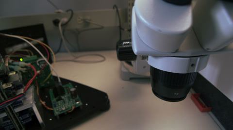 Dolly Shot Of Electronic Microscope - Workstation For Microchips