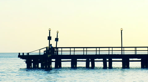 Retro Looking Pier On Ocean - Surfing, Fishing, Boating