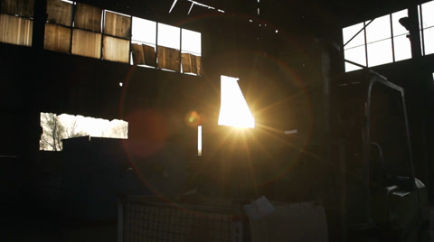 Forklift Carries Aluminum In The Factory At Sunrise
