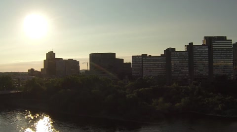 Gatineau City Skyline Pan Over To Ottawa