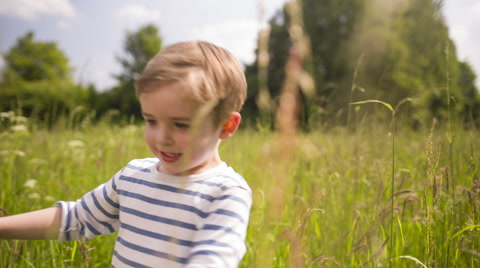 Little Boy Walking Through Tall Grass