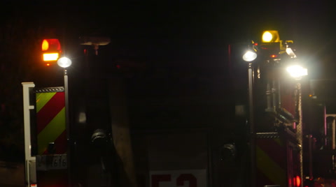 2467 Fire Engine Vehicles With Flashing Lights And Fire Men At House Fire, 4K