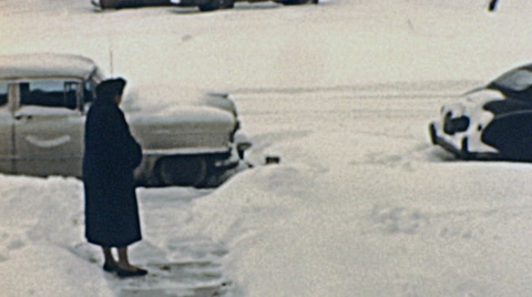 Usa - 1957: Street Full Of Snow