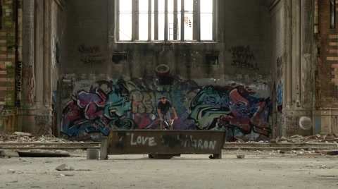 Extreme Sport Bmx Rider Doing Tricks In Abandoned Church