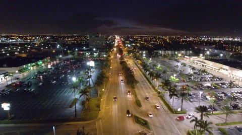 Aerial Shopping Plaza At Night