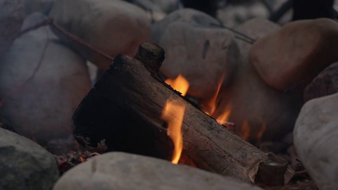 View Of Log Burning In Campfire Pit